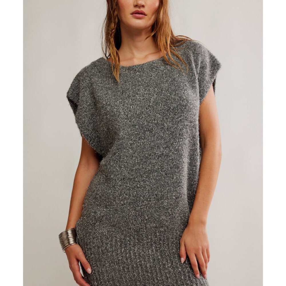 🎉LAST CHANCE🎉 FREE PEOPLE Talia Sweater Mini / Castle Grey Combo - Picture 2 of 6